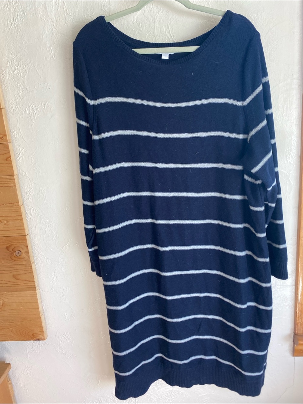 J. Jill Navy and White Striped Long-Sleeve Knit Dress